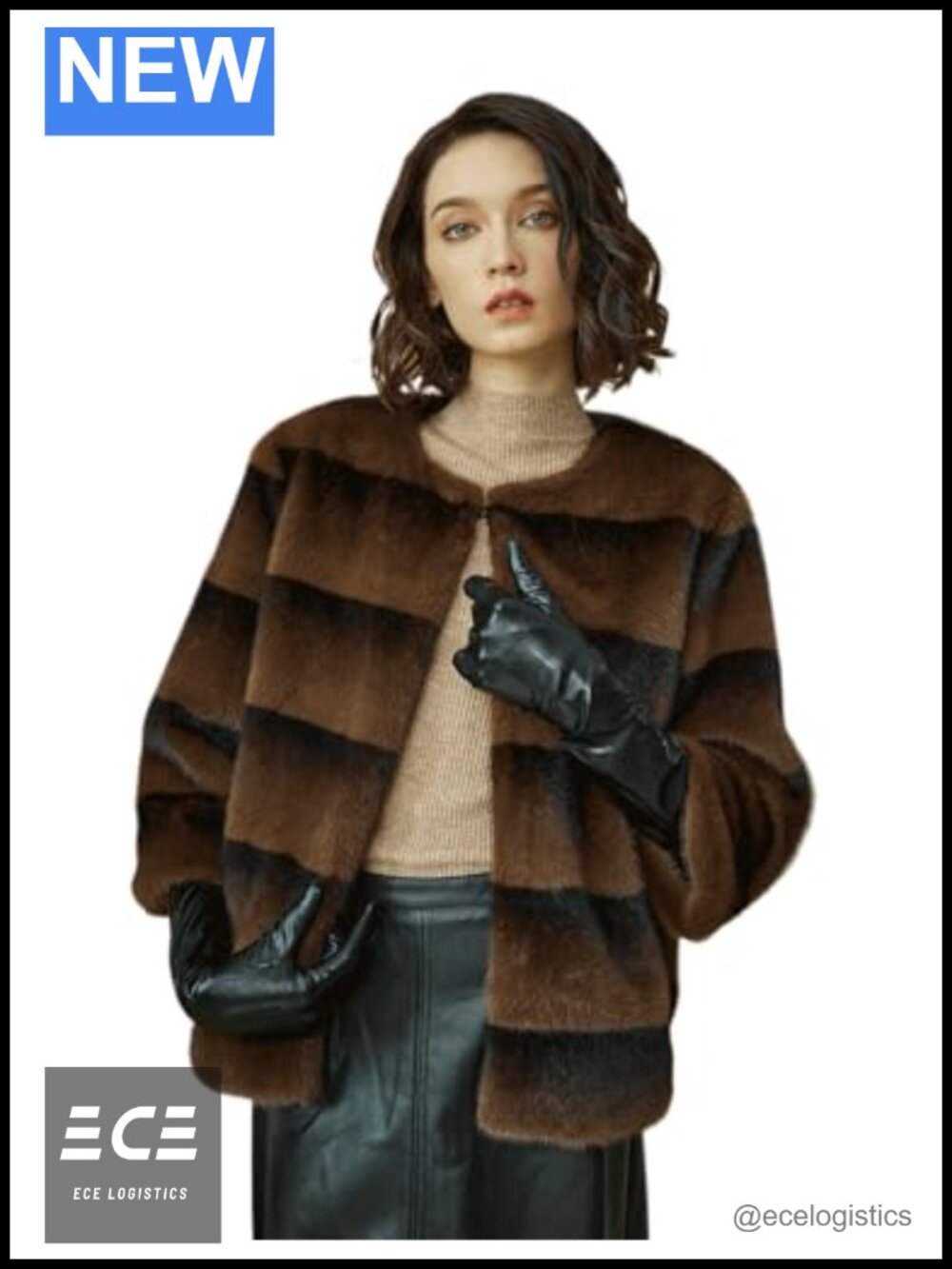 Faux Mink Fur Jacket 3/4 Sleeve Shaggy Warm Winter Coat